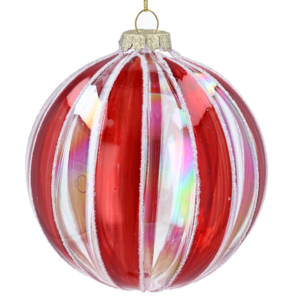 Clear and Red Glass Stripe Bauble