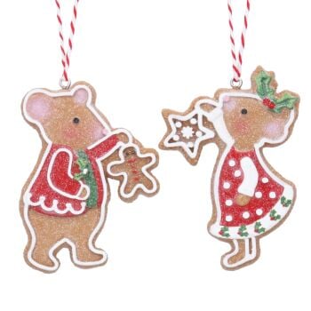 Alfie and Holly Resin Gingerbread Mouse Decorations - Set of 2