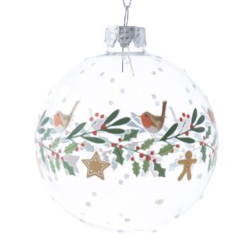 Gingerbread and Robin Garland Design Glass Bauble