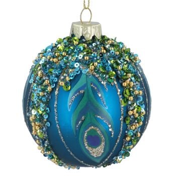 Blue Sequin Peacock Bauble