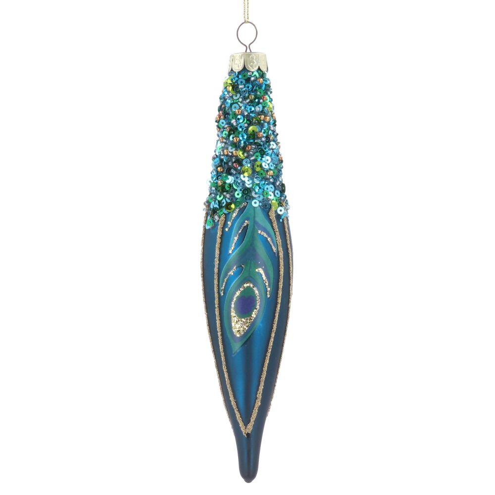 Blue Glitter Peacock Drop Decoration