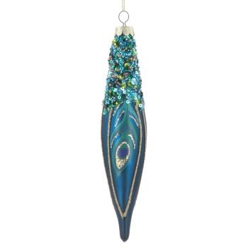 Blue Glitter Peacock Drop Decoration