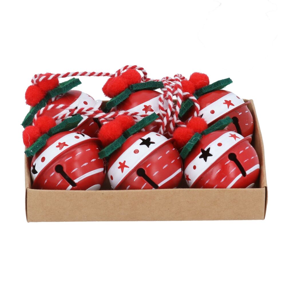 Box of 6 Scandi Metal Bell Decorations