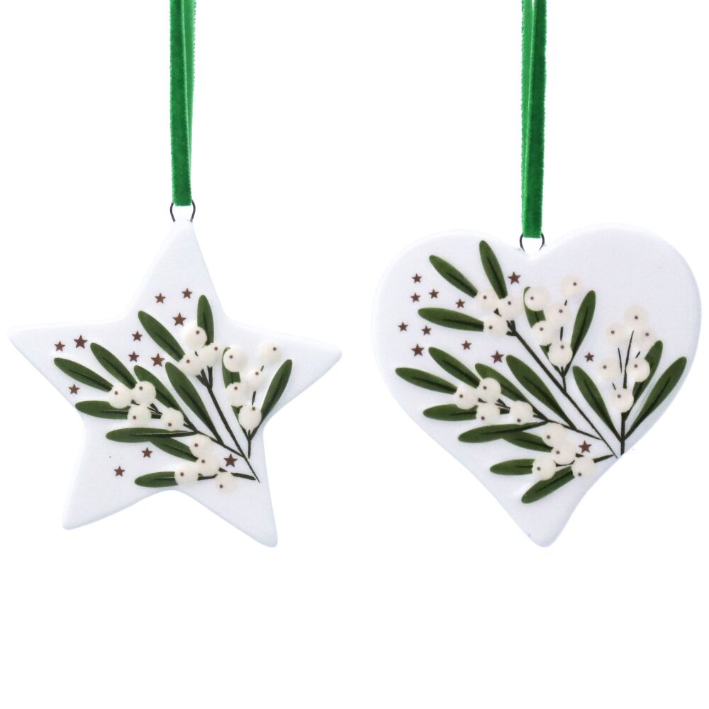 Ceramic Mistletoe Hanging Decoration - 2 Assorted