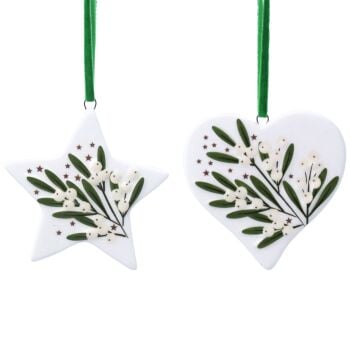 Ceramic Mistletoe Hanging Decoration - 2 Assorted