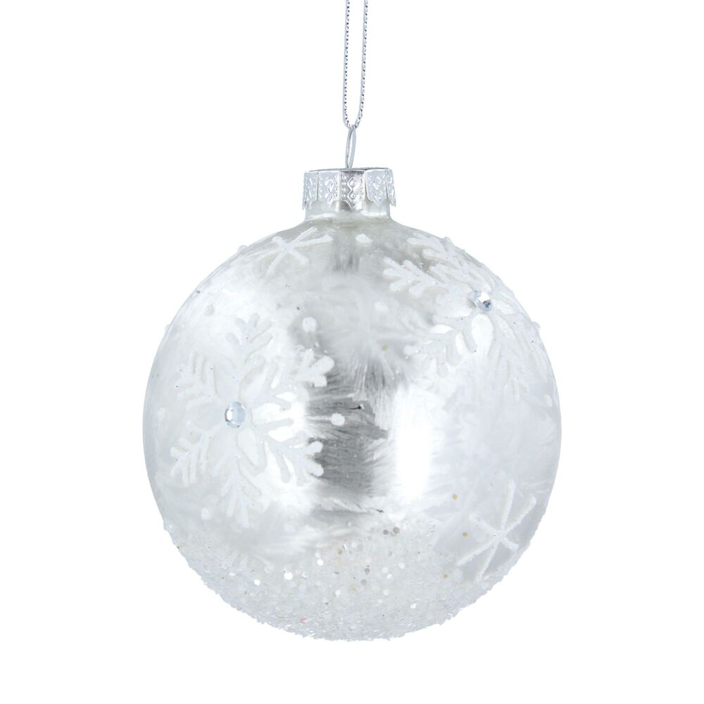 Frosted Silver Matte Snowflake Glass Bauble