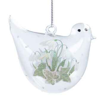 Glass Bird with Snowdrop design Decoration