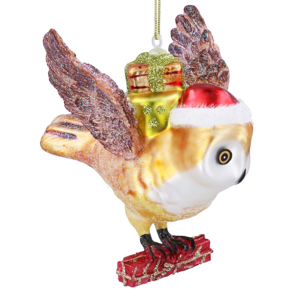 Glass Owl with Presents Decoration