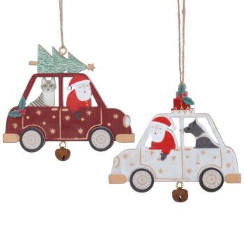Scandi Santa in a Car with Cat/Dog Decoration