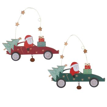 Scandi Santa in Racing Car Decoration - 2 Assorted