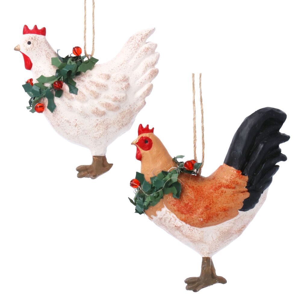 Resin Hanging Hen Decoration - 2 Assorted