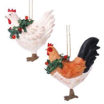 Resin Hanging Hen Decoration - 2 Assorted