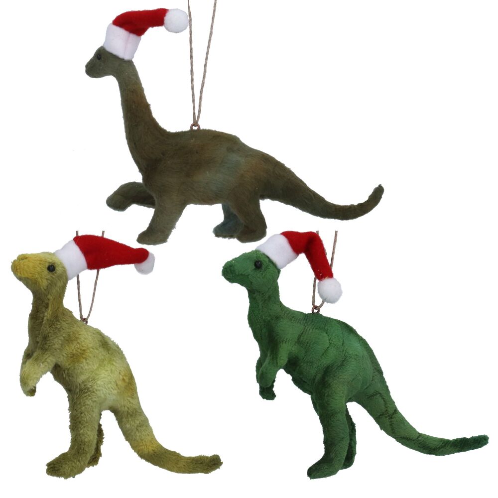 Felt Dinosaur Decorations with Santa Hat