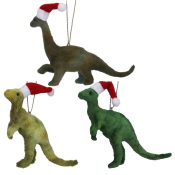 Felt Dinosaur Decorations with Santa Hat