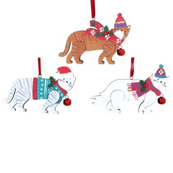 Set of 3 Jolly Cat Decorations
