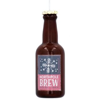 'North Pole Brew' Glass Bottle of Beer Decoration