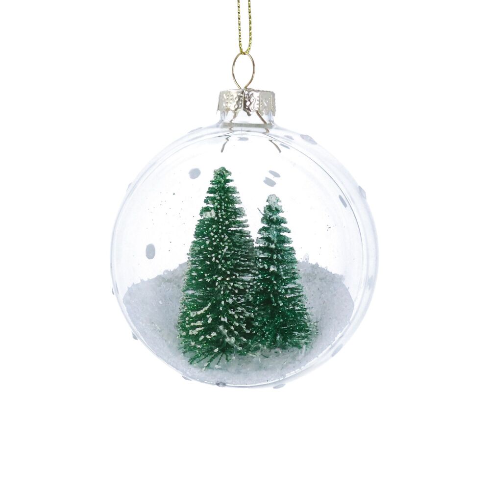 Clear Open Glass with Snowy Bristle Tree Decoration