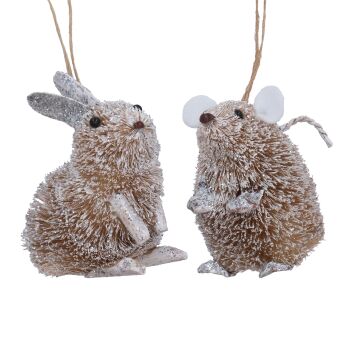 Silver Bristle Rabbit or Mouse Decoration - 2 Assorted