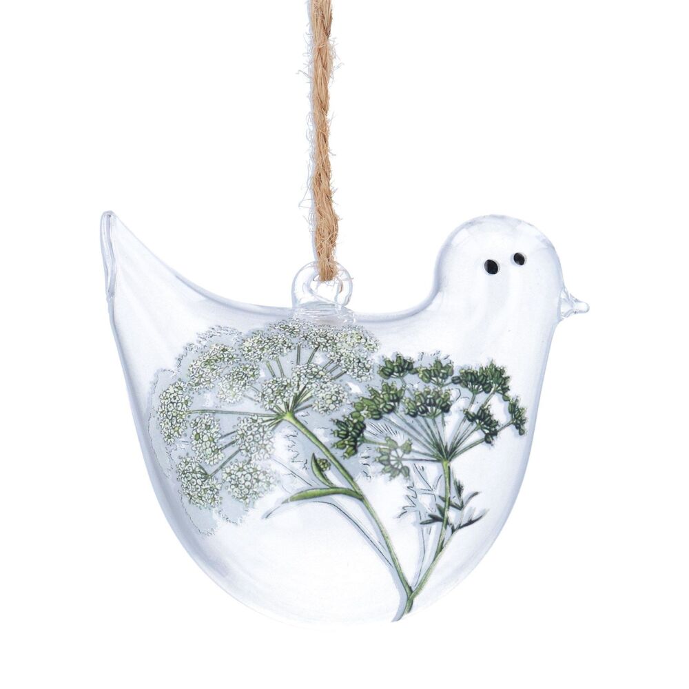 Glass Hedgerow Hanging Bird Decoration