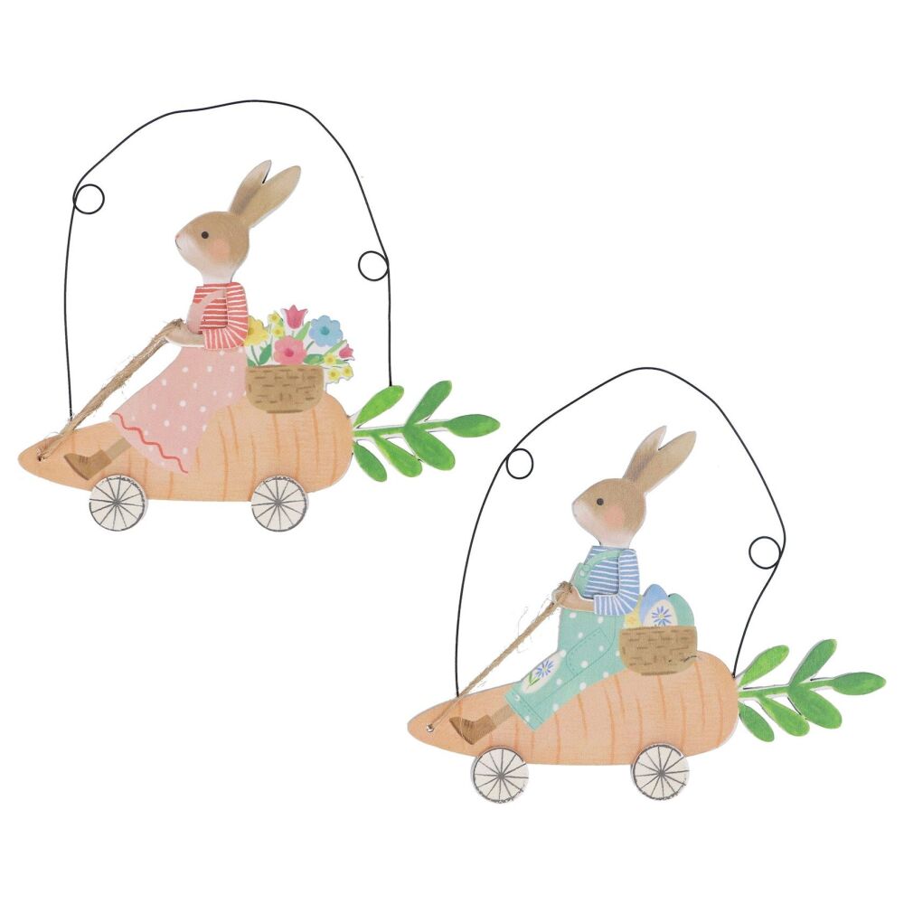 Bunny in Carrot Car Hanging Decoration - 2 Assorted