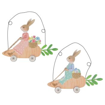 Bunny in Carrot Car Hanging Decoration - 2 Assorted