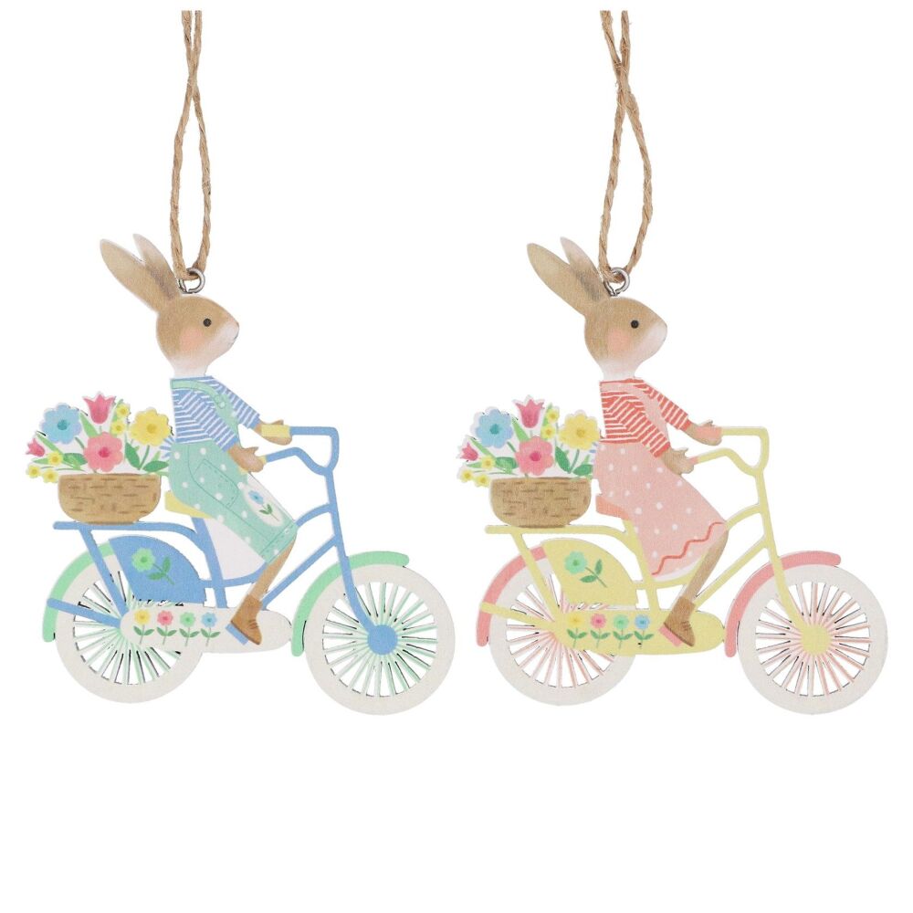 Bunny on a Bicycle Hanging Decoration - 2 Assorted