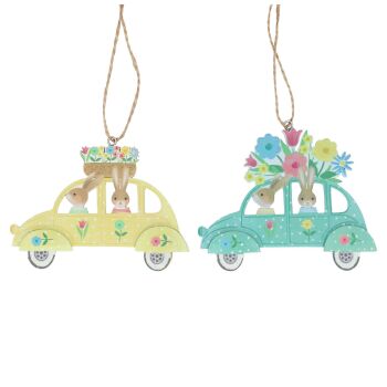 Bunny in a Flower Car Hanging Decoration