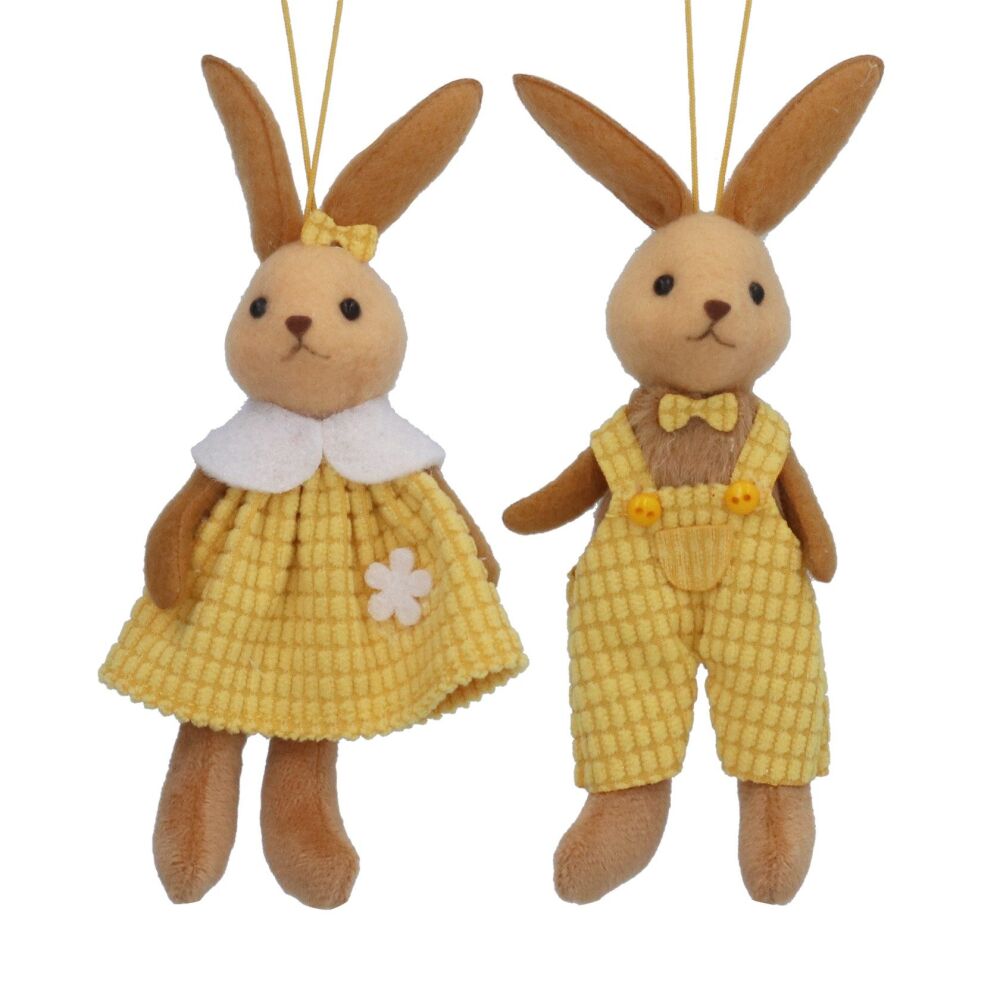 Hanging Bunny in Yellow Outfit Decoration - 2 Assorted