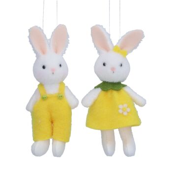 White Bunny in Yellow Outfit Decoration - 2 Assorted