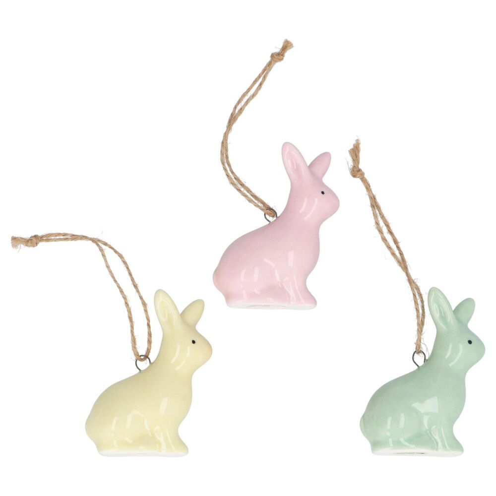 Ceramic Pastel Hanging Bunny Decoration - 3 Assorted