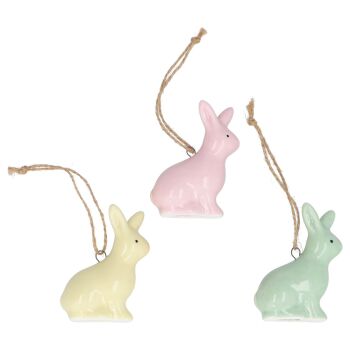 Ceramic Pastel Hanging Bunny Decoration - 3 Assorted