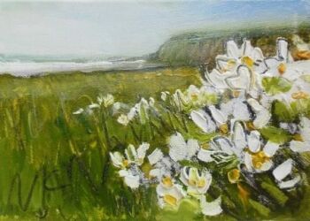 St. Bees Head over Wild Flowers and Mist I - PRINT