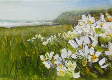 St. Bees Head over Wild Flowers and Mist I - PRINT