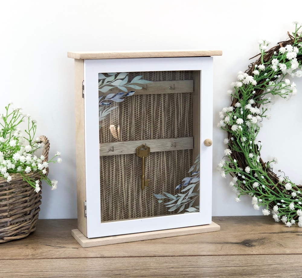 Green Leaves - Wood & Glass Key Box