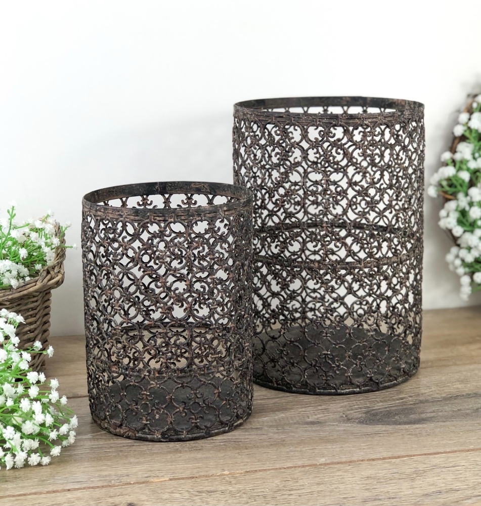 Rusty Candle Baskets - (Set of 2)