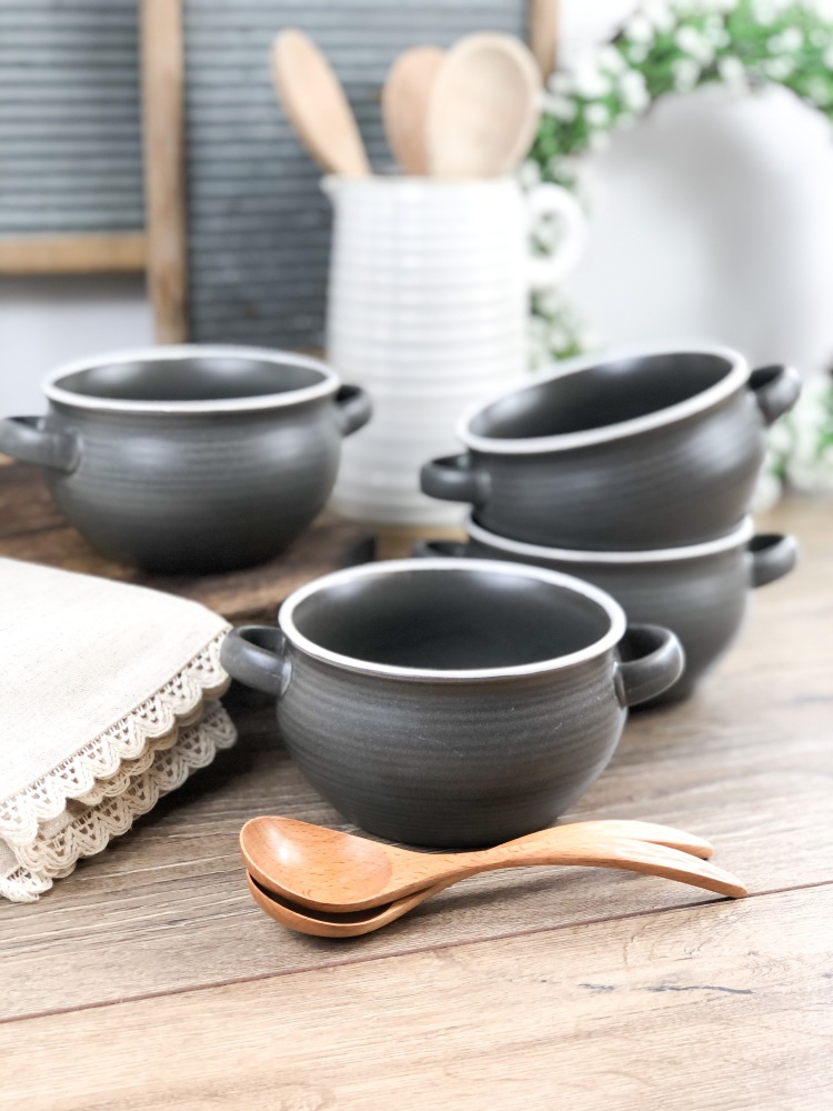 Stoneware Bowl & Wooden Spoon