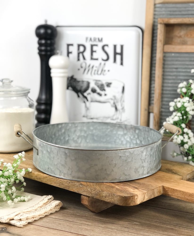 Round Zinc Tray With Handles