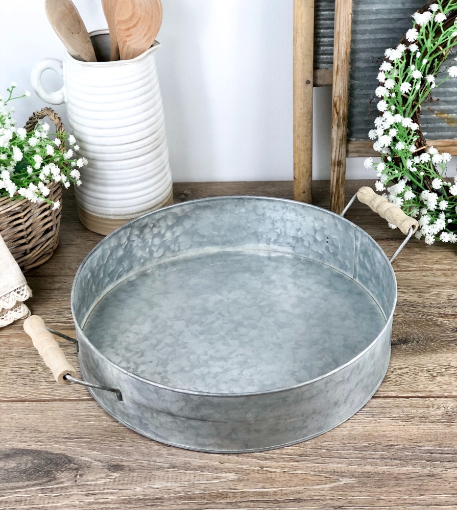 Round Zinc Tray With Handles