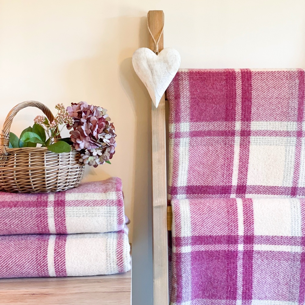 Wool Throw - Pink Check