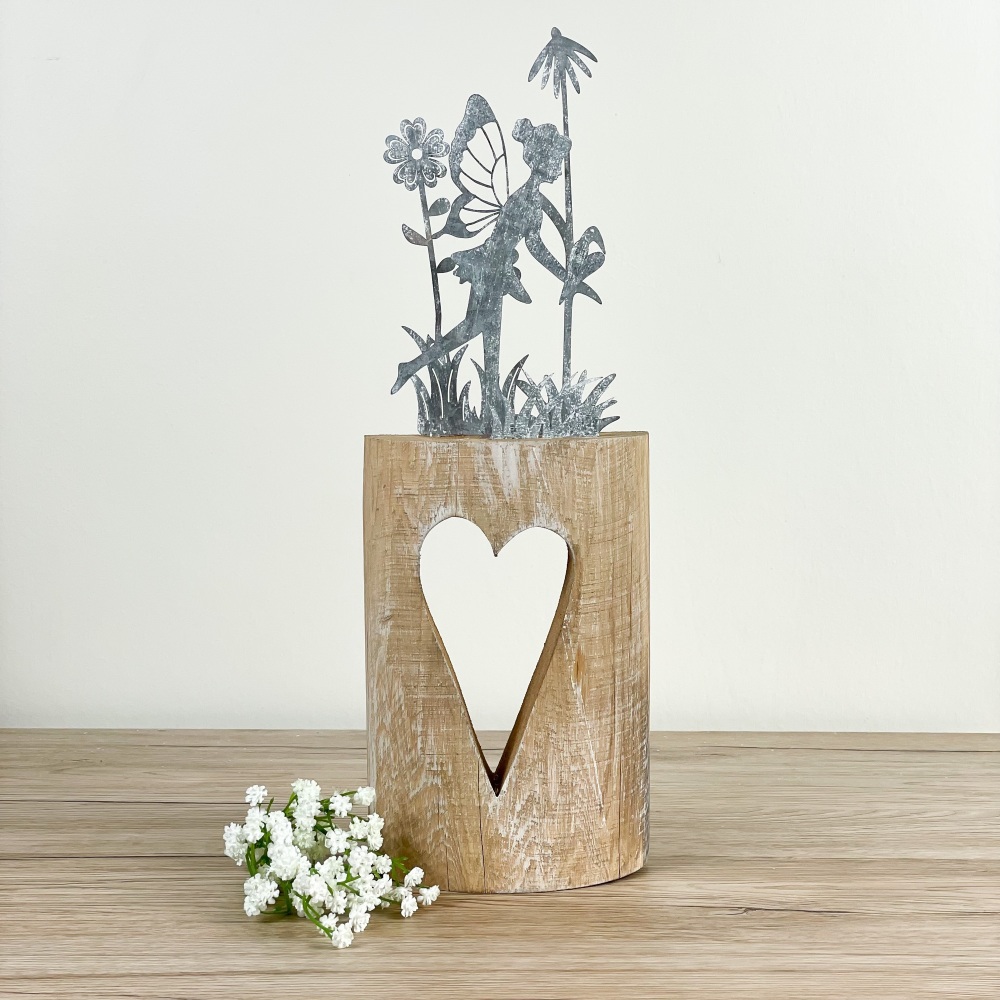 Garden Fairy  - Wooden Heart Block