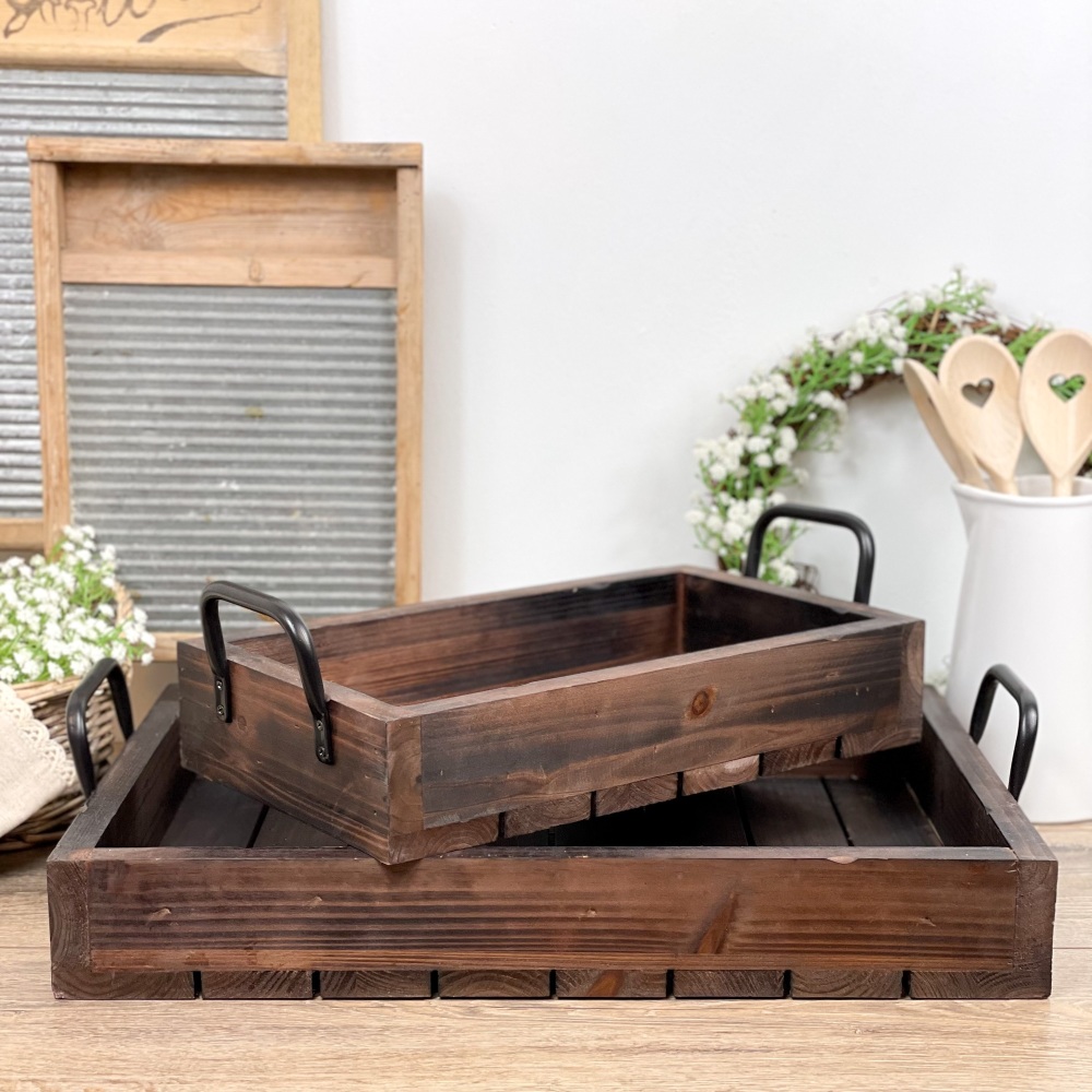 Chunky Wooden Trays - Set Of Two
