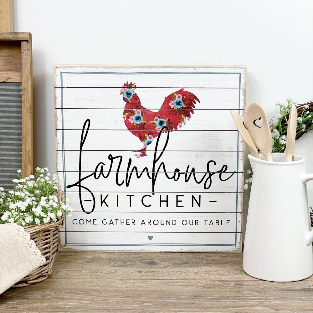 Floral Rooster  - Kitchen Wall Art Block