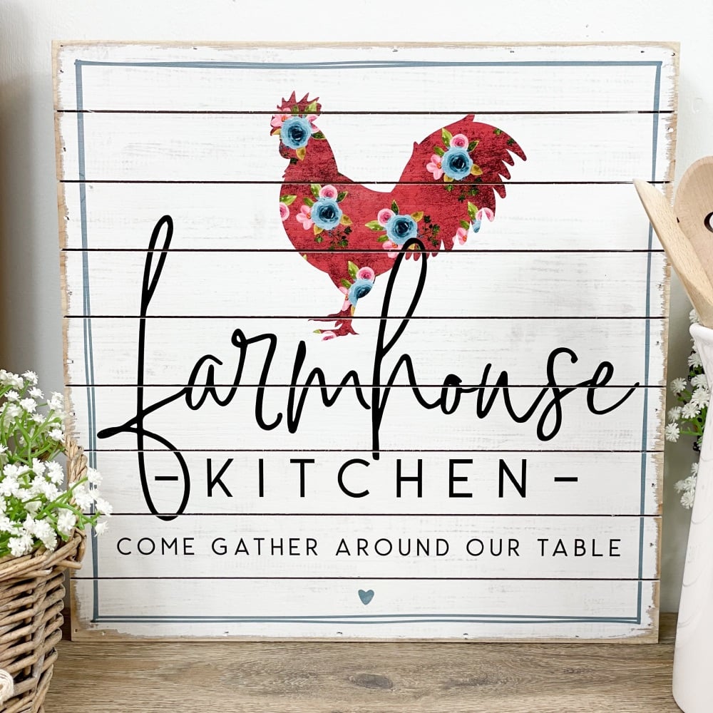 Floral Rooster  - Kitchen Wall Art Block