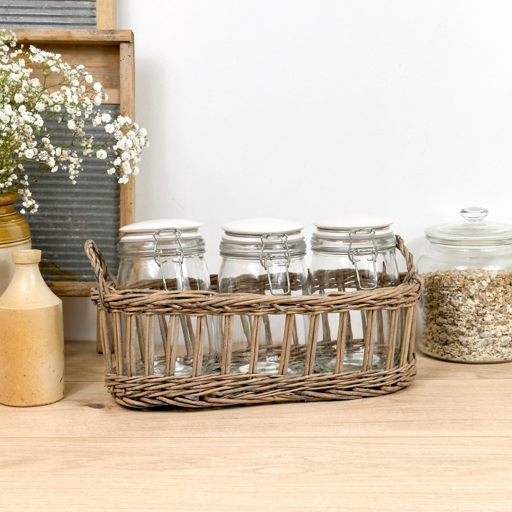 Country Storage Jars - In Wicker Basket