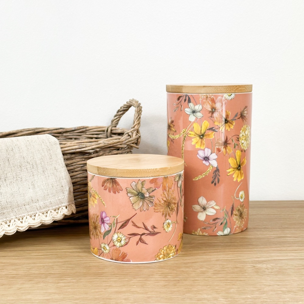Terracotta Floral - Ceramic Storage Canister - (Small + Large Available)