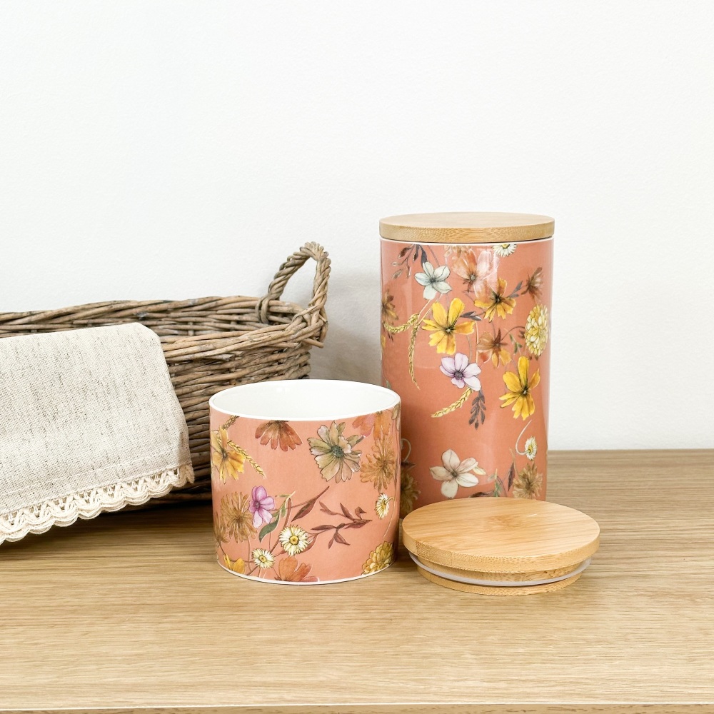 Terracotta Floral - Ceramic Storage Canister - (Small + Large Available)