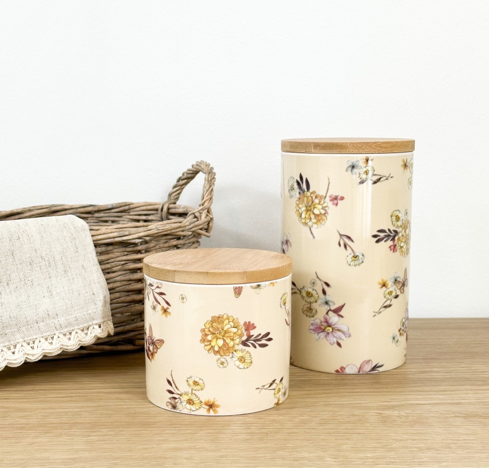 Cream Floral - Ceramic Storage Canister - (Small + Large Available)