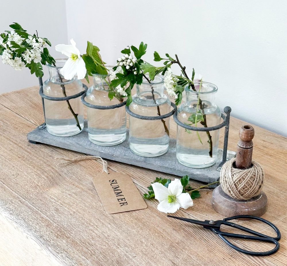 Glass Bottle - Rustic Flower Tray