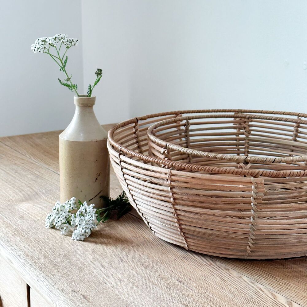 Round Cane Baskets - (Set of Two)