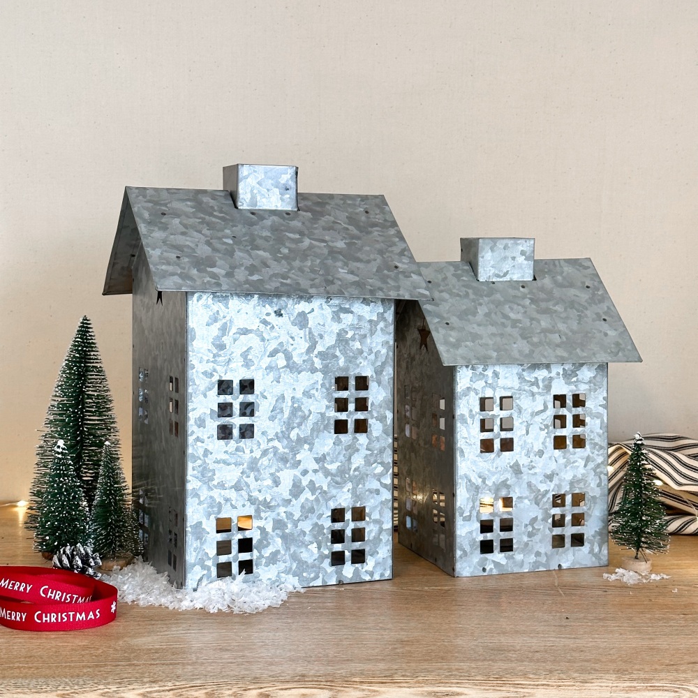 Metal Tea Light Houses In Two Sizes